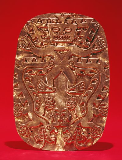 Geprägte Plakette, die einen Krokodilgott darstellt, aus Sitio Conte, Provinz Cocle, Panama, Spät-Cocle-Stil von Pre Columbian